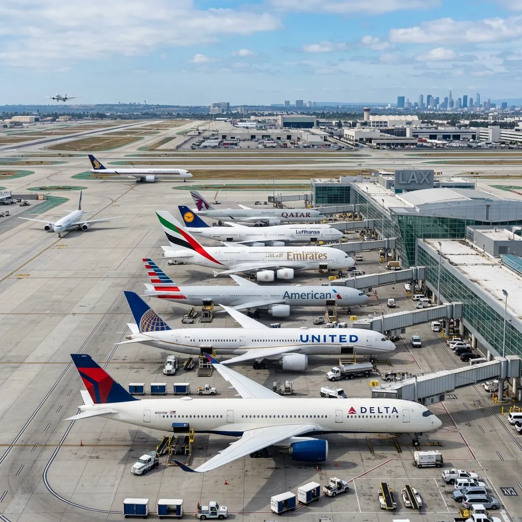 Commercial aircraft fleet on tarmac