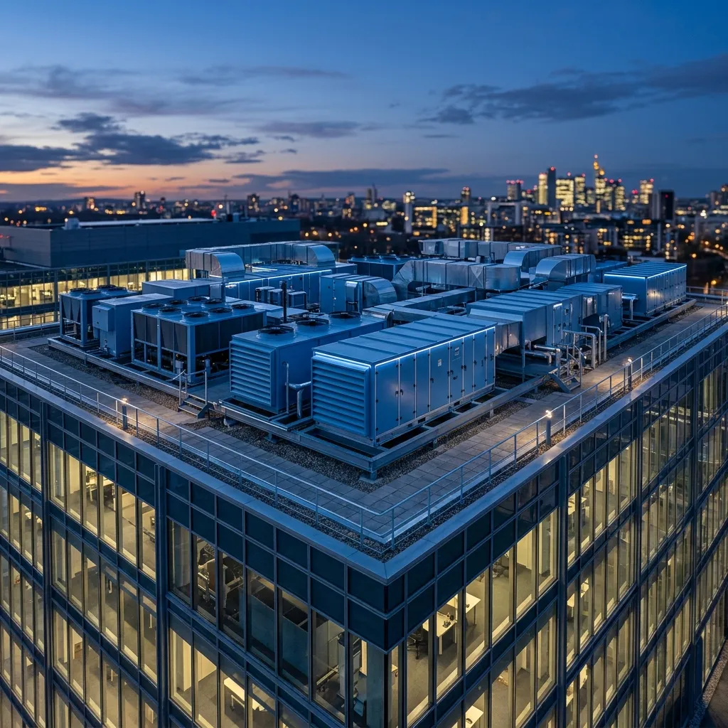 Commercial HVAC rooftop units on industrial building